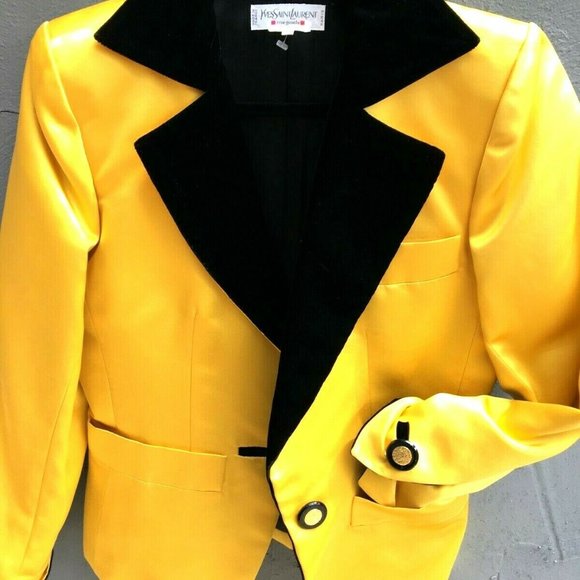 YSL Saint Laurent Rive Gauche Yellow Silk Sz S - Picture 11 of 15